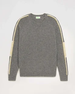 Discount FROM FUTURE Pull Col Rond Bandes Future Gris Chine Fonce