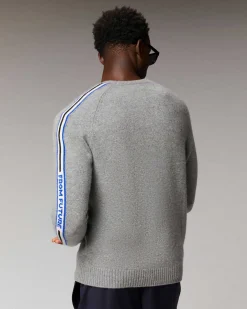 Outlet FROM FUTURE Pull Col Rond Bandes Future Gris Chine Fonce