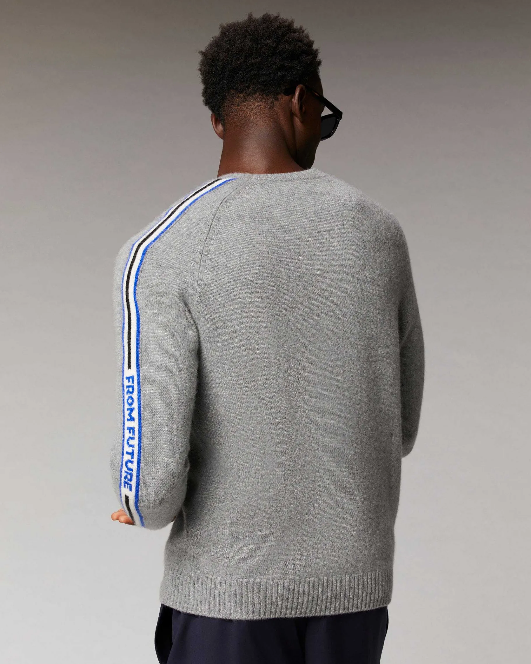 Outlet FROM FUTURE Pull Col Rond Bandes Future Gris Chine Fonce