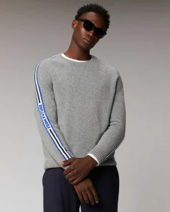 Outlet FROM FUTURE Pull Col Rond Bandes Future Gris Chine Fonce