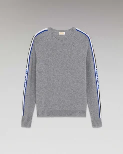 Outlet FROM FUTURE Pull Col Rond Bandes Future Gris Chine Fonce