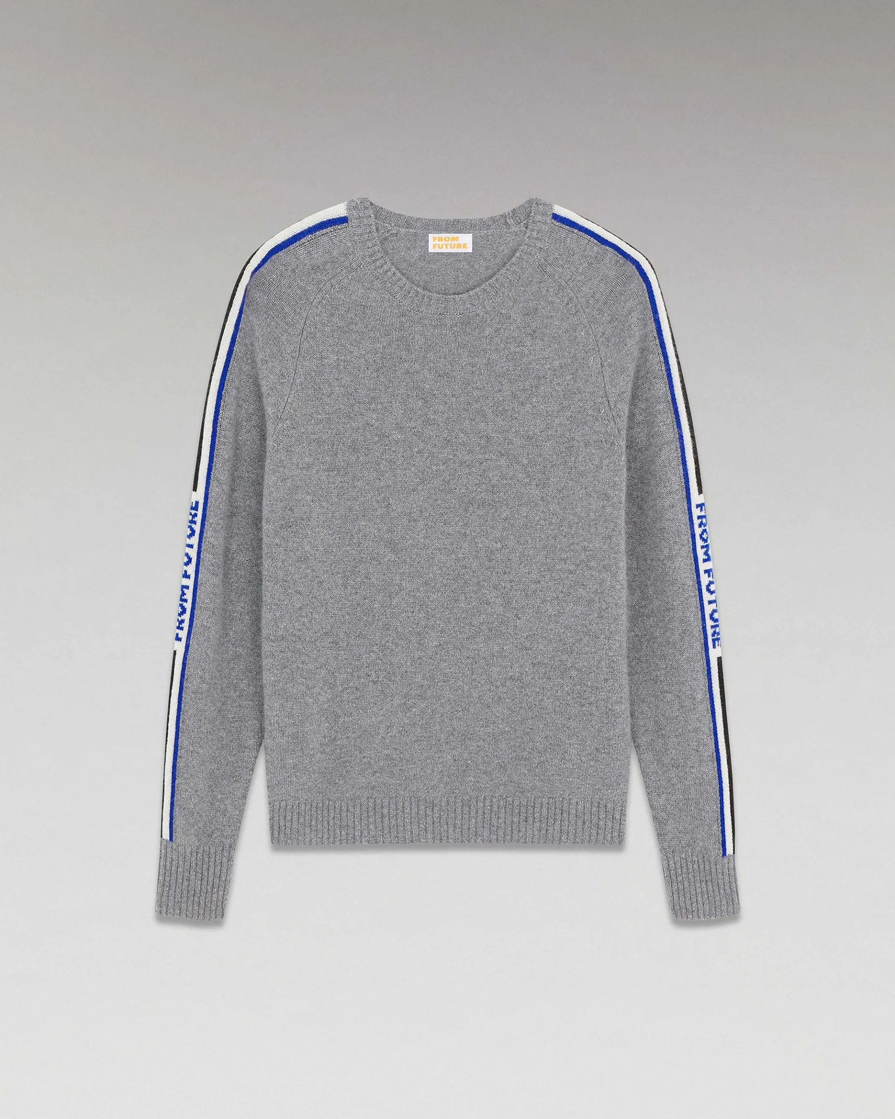 Outlet FROM FUTURE Pull Col Rond Bandes Future Gris Chine Fonce