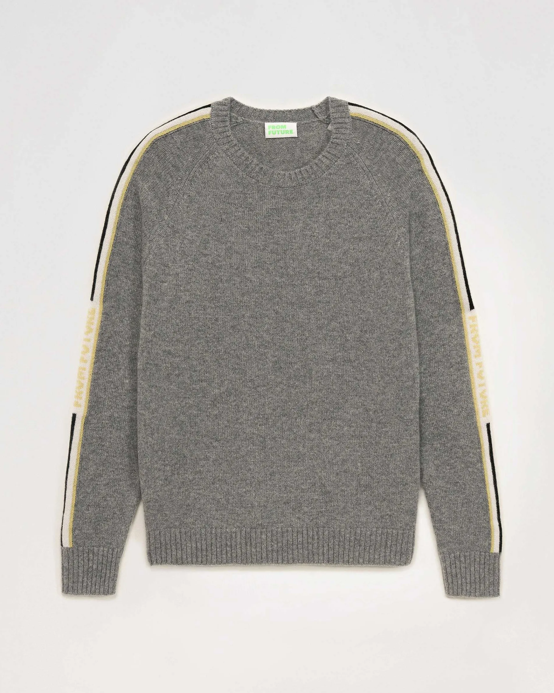 Clearance FROM FUTURE Pull Col Rond Bandes Future Gris Chine Fonce