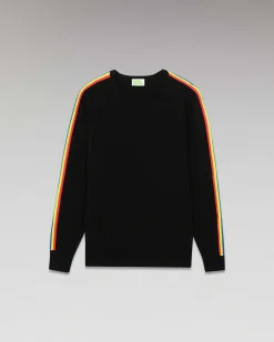 Sale FROM FUTURE Pull Col Rond Bandes Manches Multicolore Noir