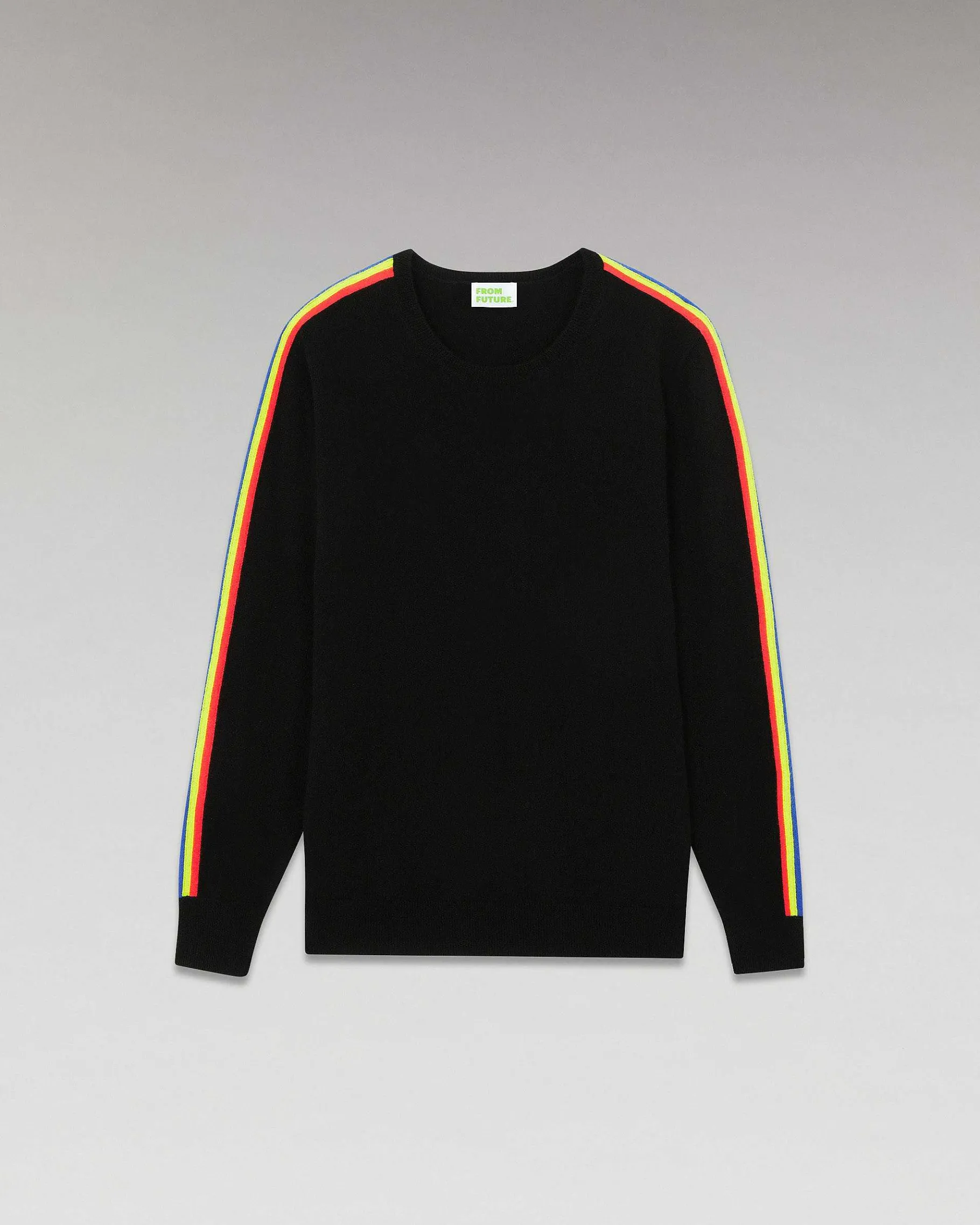 Outlet FROM FUTURE Pull Col Rond Bandes Manches Multicolore Noir