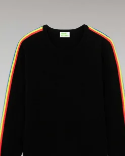 Outlet FROM FUTURE Pull Col Rond Bandes Manches Multicolore Noir