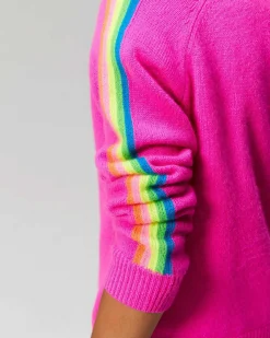 Clearance FROM FUTURE Pull Col Rond Bandes Manches Multicolore Disco Orange