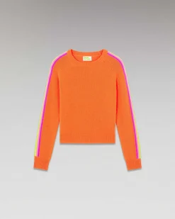 Clearance FROM FUTURE Pull Col Rond Bandes Manches Multicolore Disco Orange