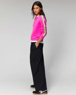 Hot FROM FUTURE Pull Col Rond Bandes Manches Multicolore Noir