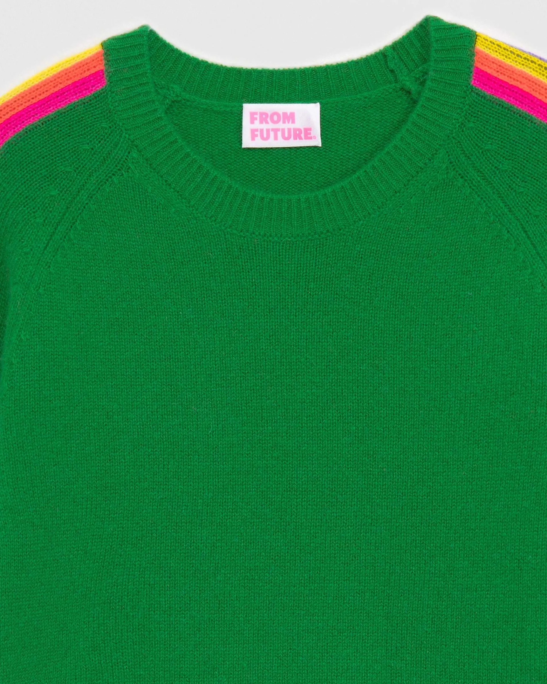 Discount FROM FUTURE Pull Col Rond Bandes Manches Multicolore Vert Gazon