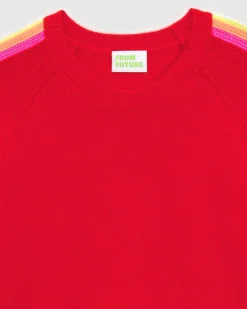Outlet FROM FUTURE Pull Col Rond Bandes Manches Multicolore Red