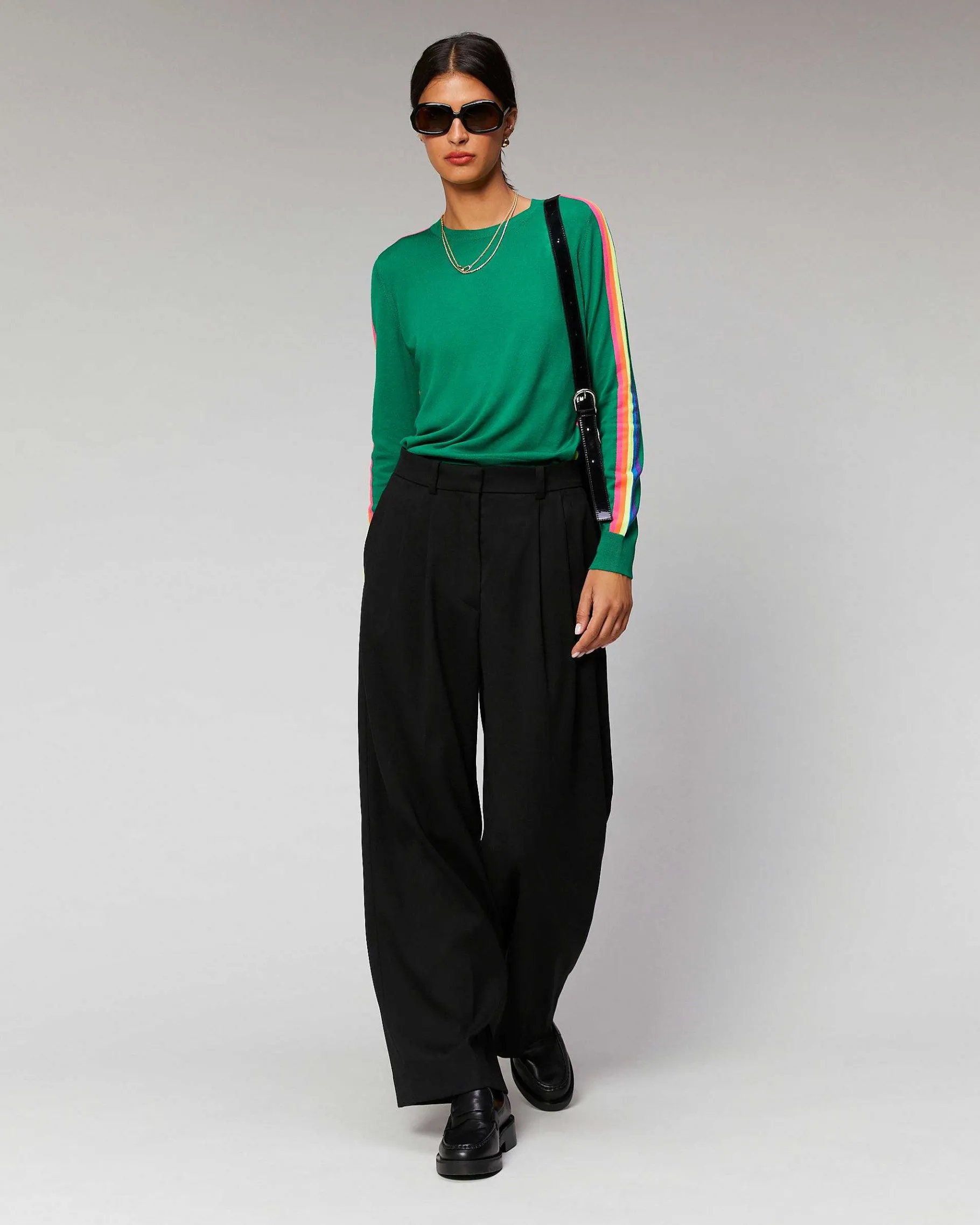 Online FROM FUTURE Pull Col Rond Bandes Manches Multico Sparkle Pink