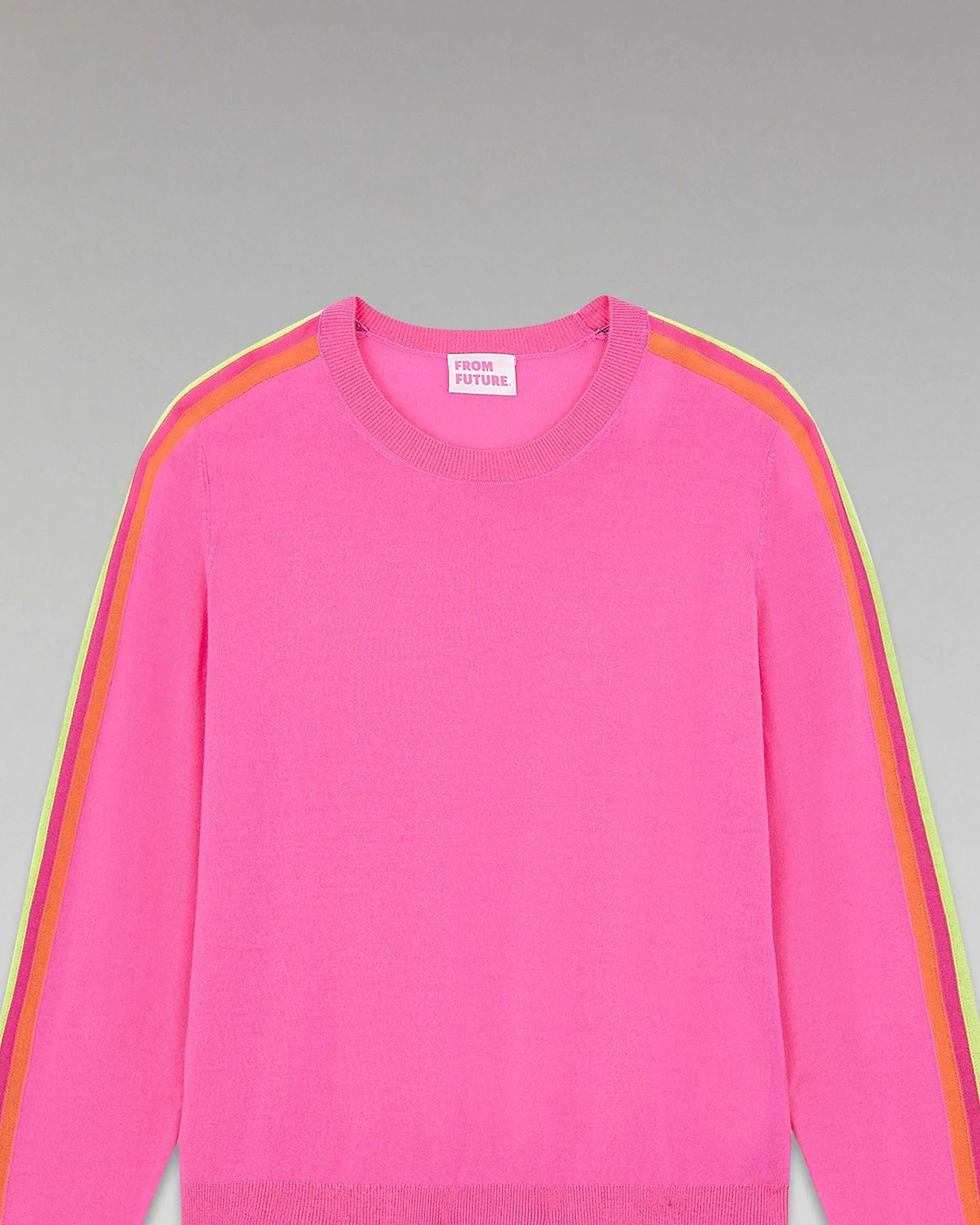 Online FROM FUTURE Pull Col Rond Bandes Manches Multico Sparkle Pink