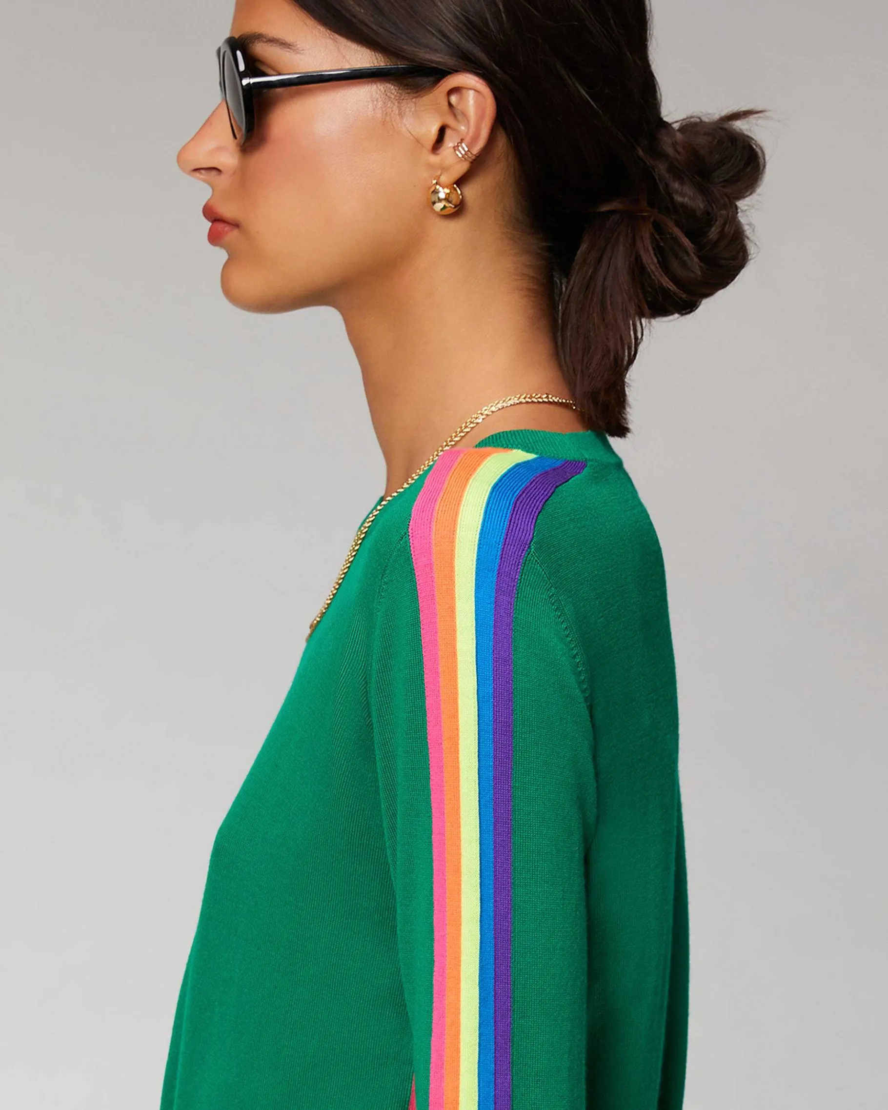 Online FROM FUTURE Pull Col Rond Bandes Manches Multico Sparkle Pink