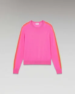 Online FROM FUTURE Pull Col Rond Bandes Manches Multico Sparkle Pink