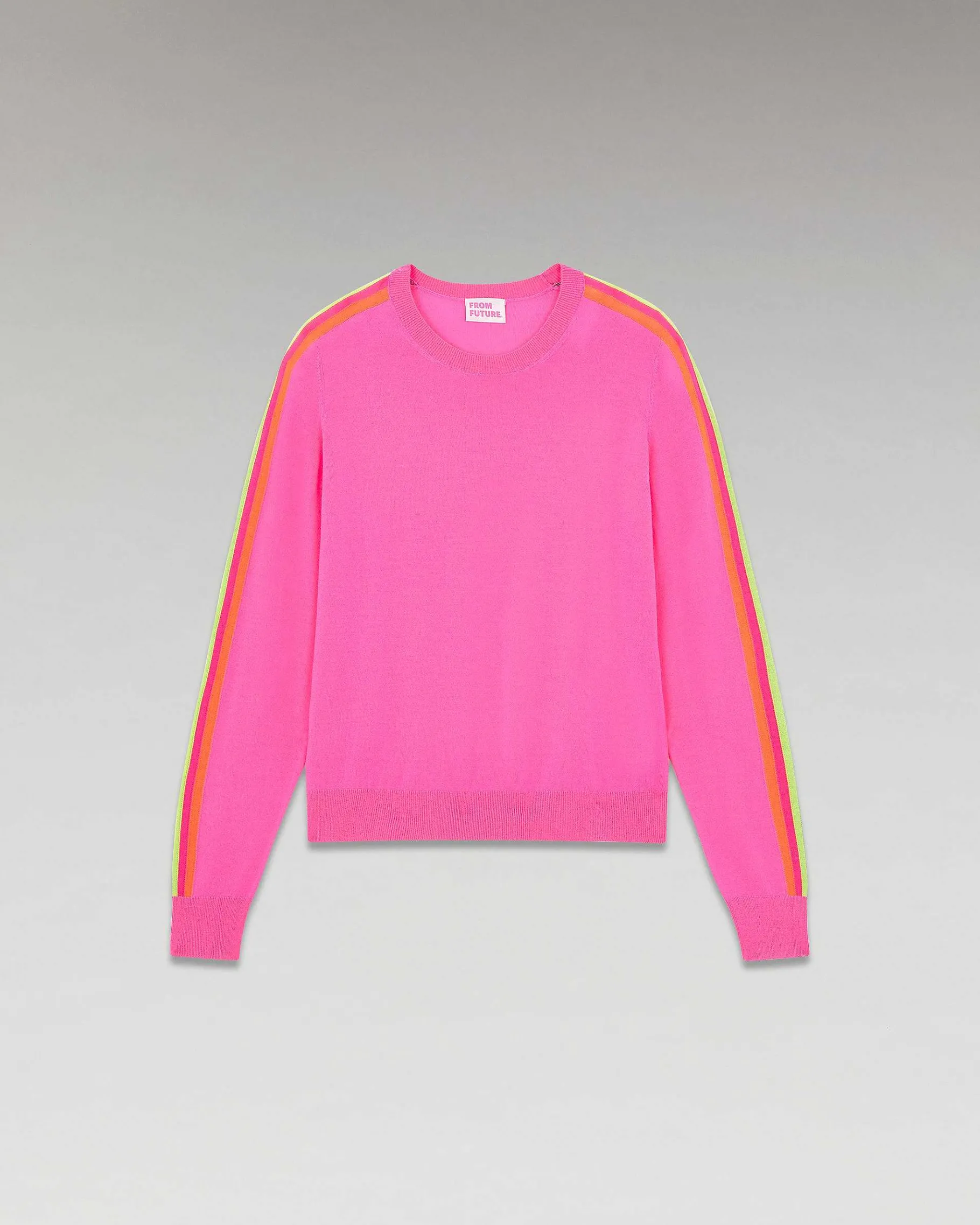 Online FROM FUTURE Pull Col Rond Bandes Manches Multico Sparkle Pink