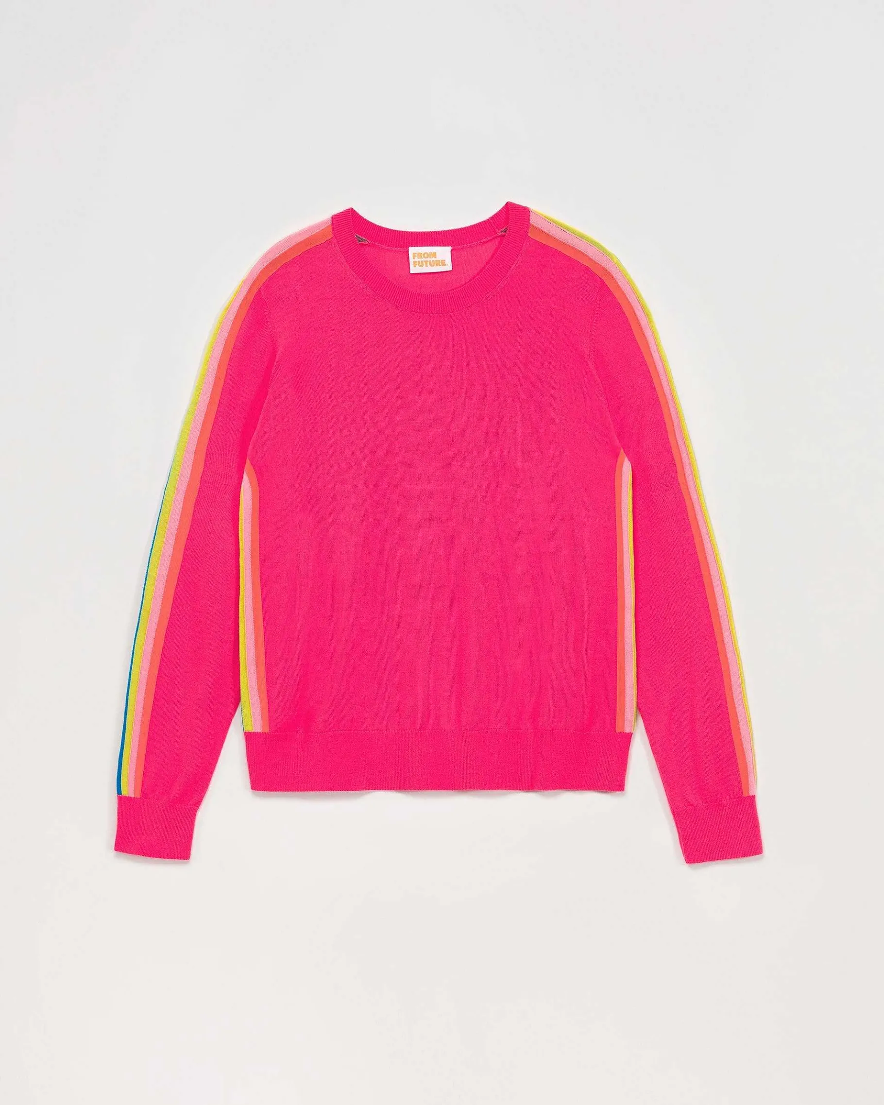 Discount FROM FUTURE Pull Col Rond Bandes Manches Multicolore Winter Fuschia