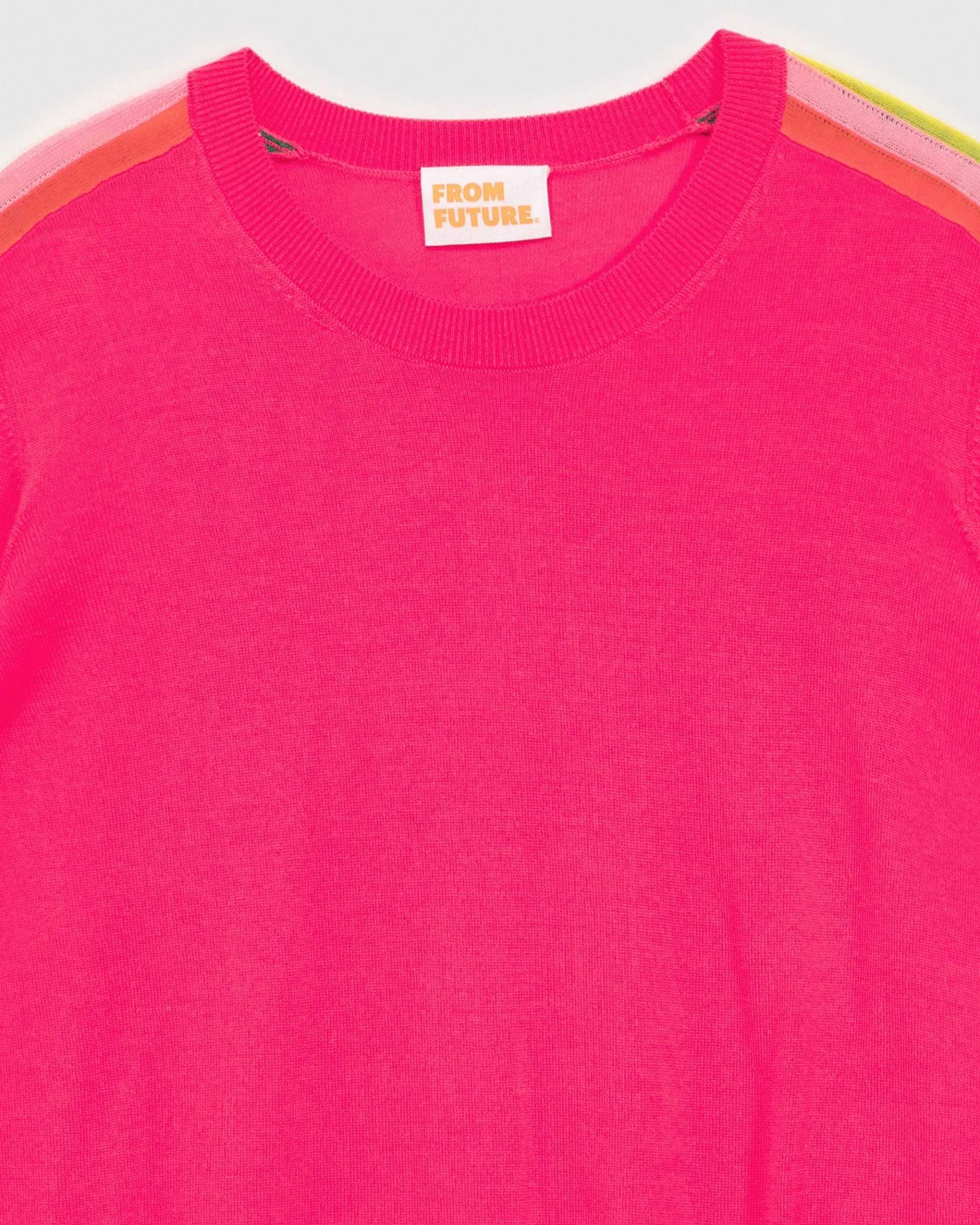 Discount FROM FUTURE Pull Col Rond Bandes Manches Multicolore Winter Fuschia
