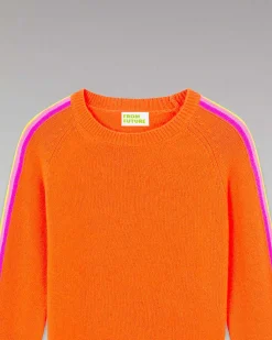 Discount FROM FUTURE Pull Col Rond Bandes Manches Multicolore Disco Orange