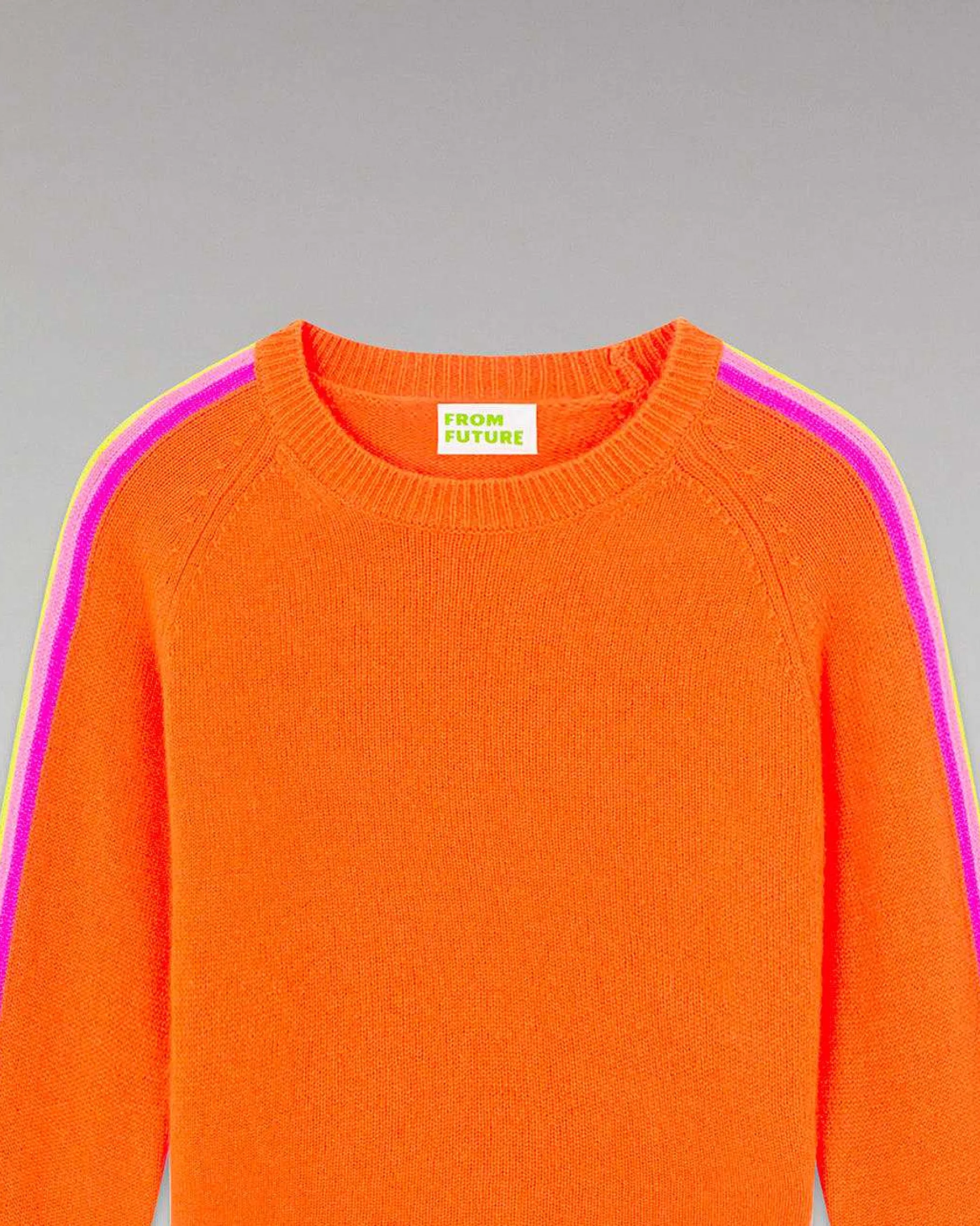 Discount FROM FUTURE Pull Col Rond Bandes Manches Multicolore Disco Orange