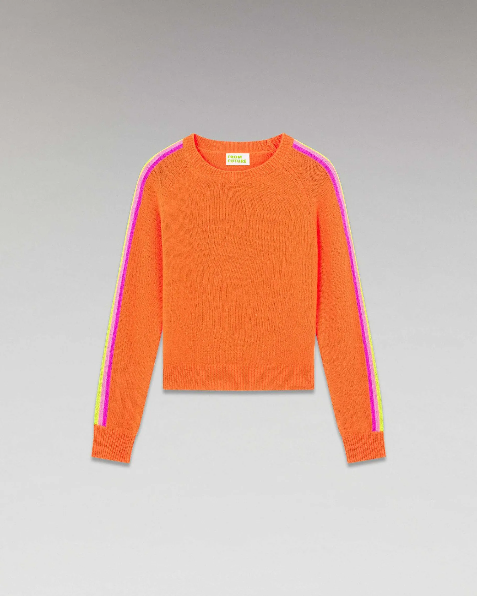 Discount FROM FUTURE Pull Col Rond Bandes Manches Multicolore Disco Orange