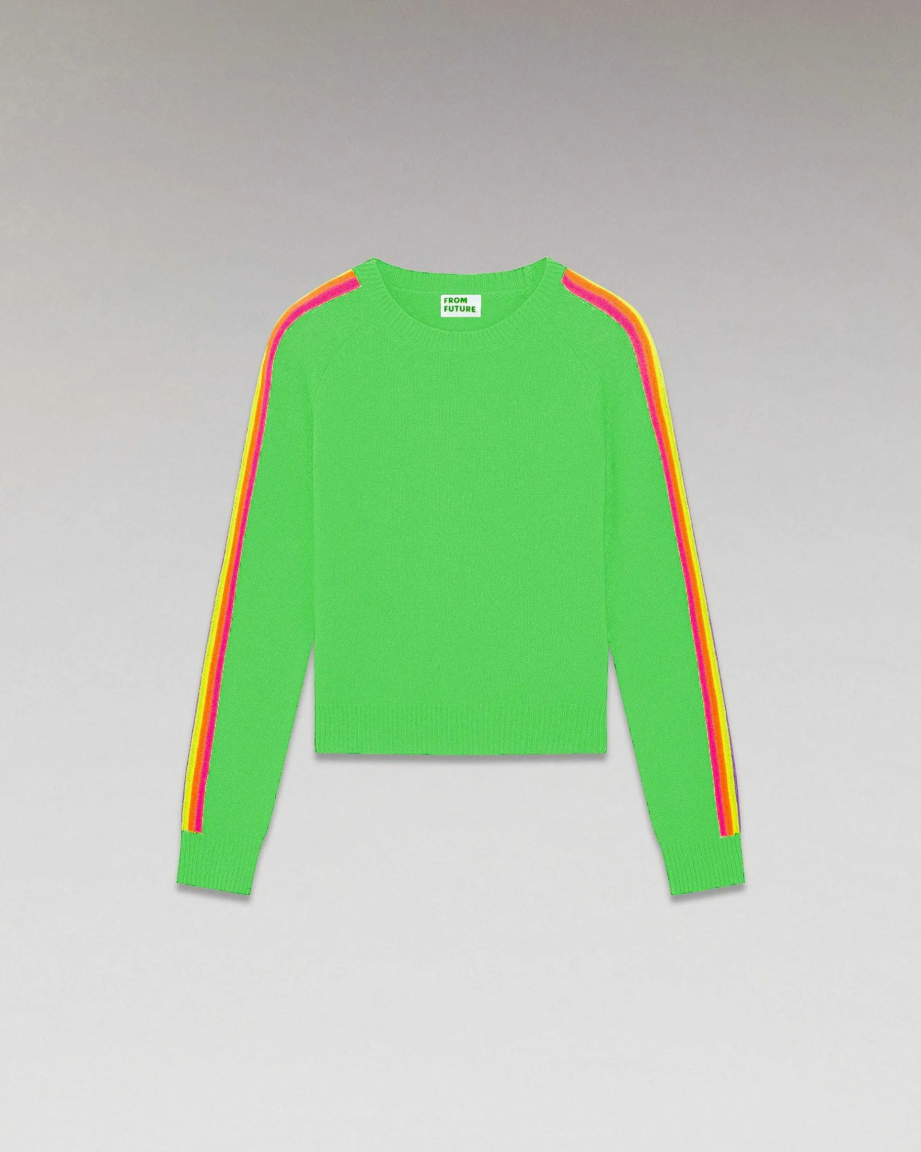 Outlet FROM FUTURE Pull Col Rond Bandes Manches Multicolore Disco Green