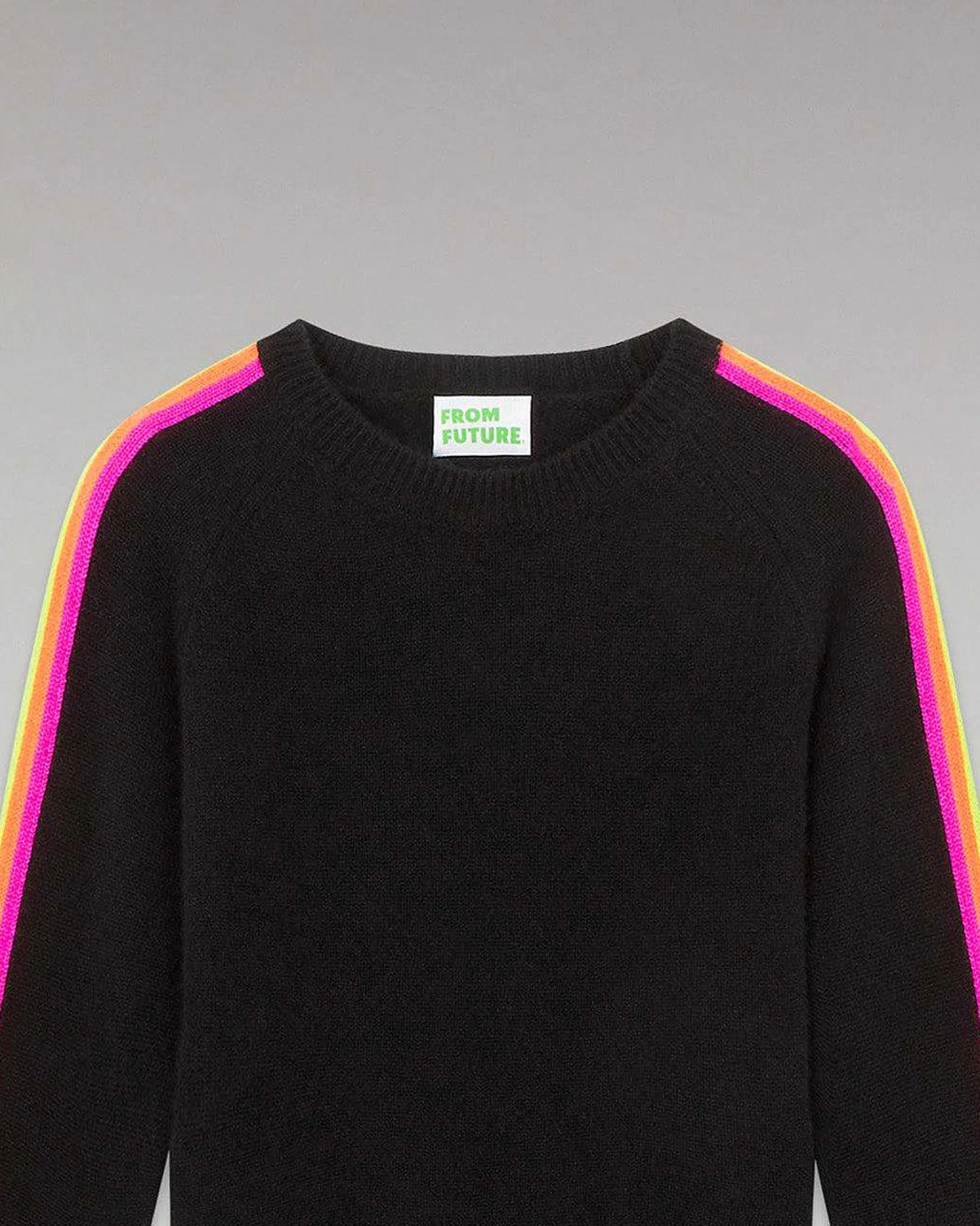 Hot FROM FUTURE Pull Col Rond Bandes Manches Multicolore Noir