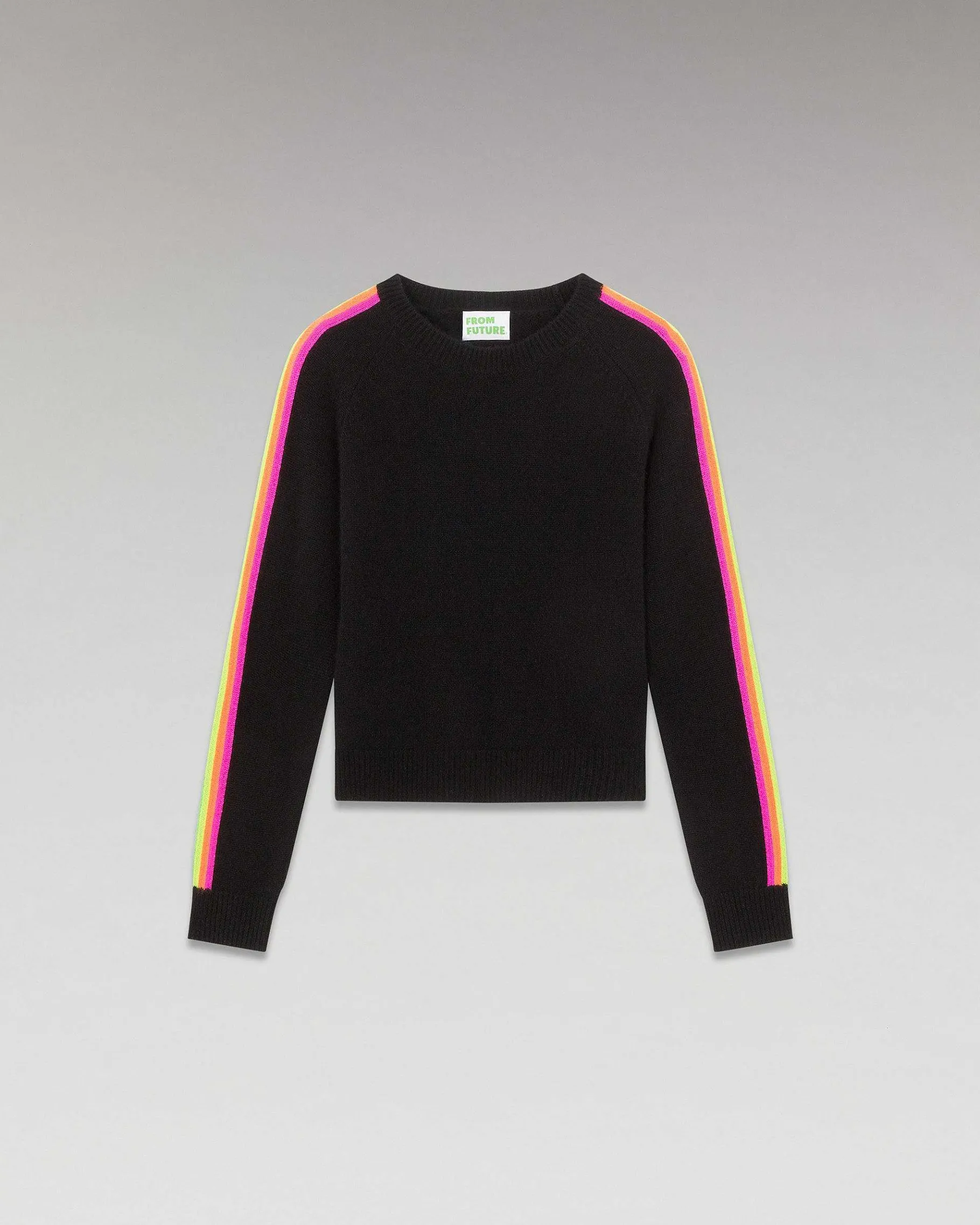 Hot FROM FUTURE Pull Col Rond Bandes Manches Multicolore Noir