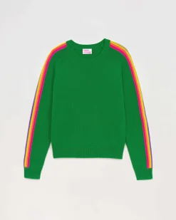 FROM FUTURE Pull Col Rond Bandes Manches Multicolore Vert Gazon