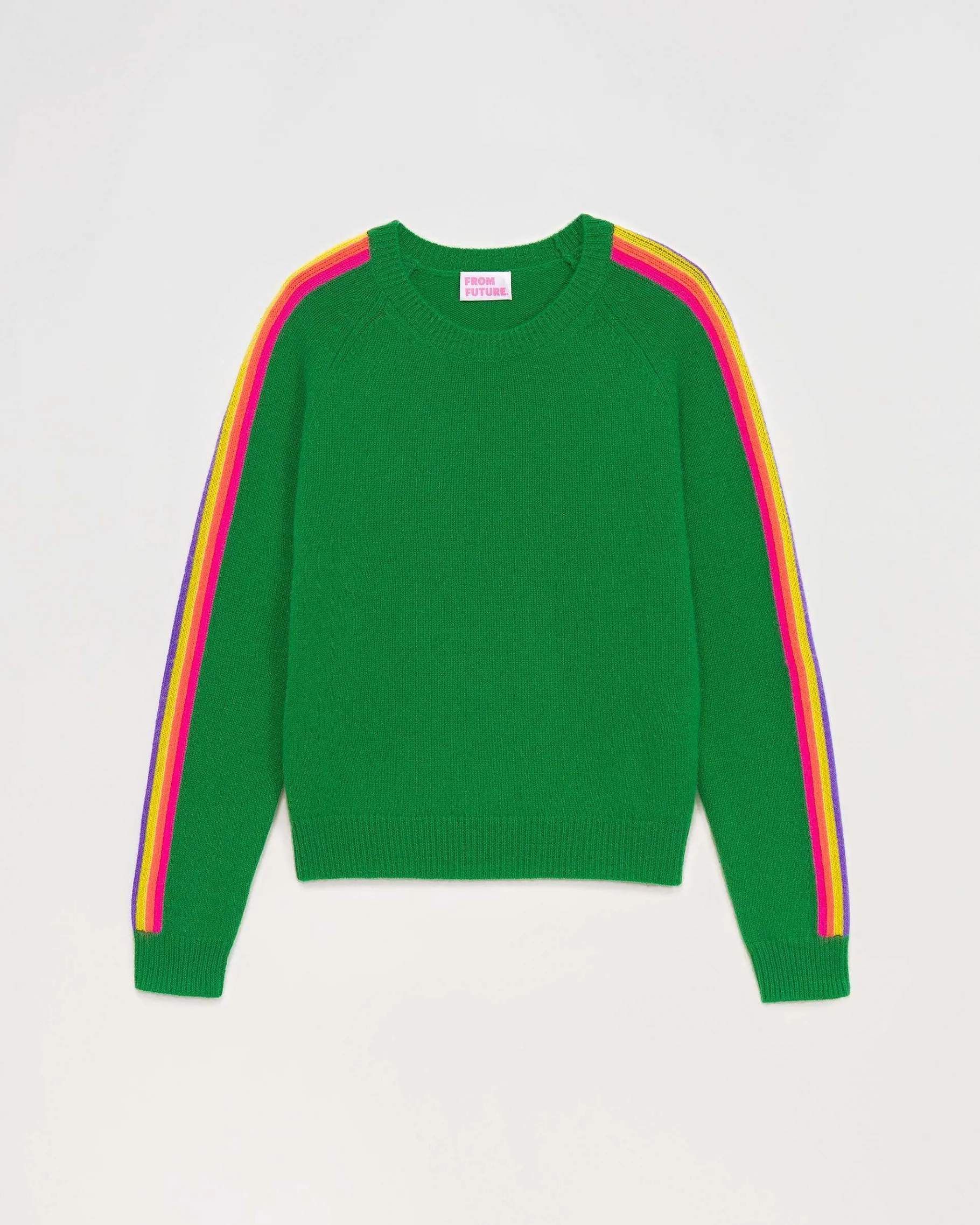 FROM FUTURE Pull Col Rond Bandes Manches Multicolore Vert Gazon