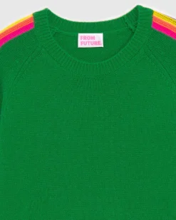 FROM FUTURE Pull Col Rond Bandes Manches Multicolore Vert Gazon