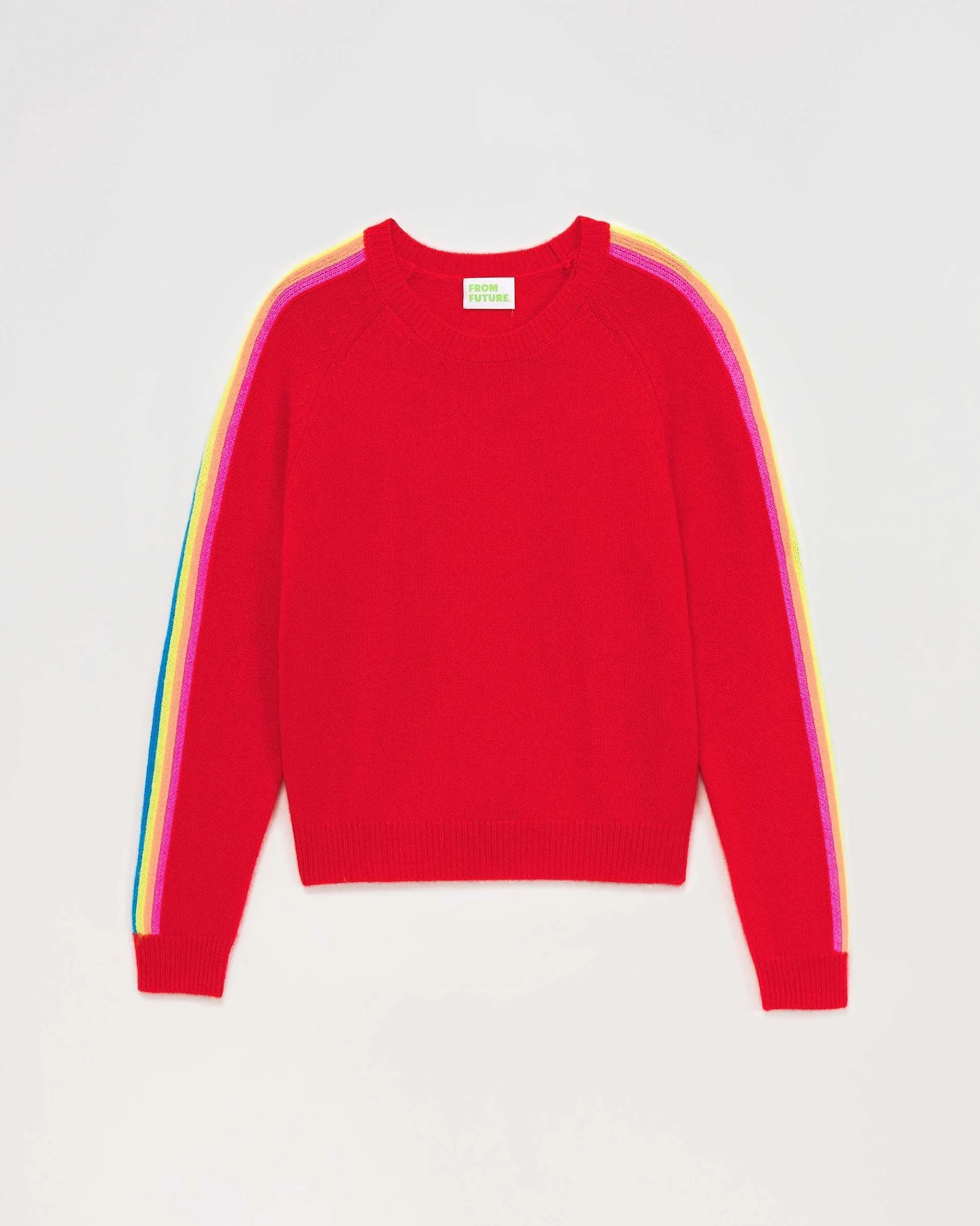 Outlet FROM FUTURE Pull Col Rond Bandes Manches Multicolore Red