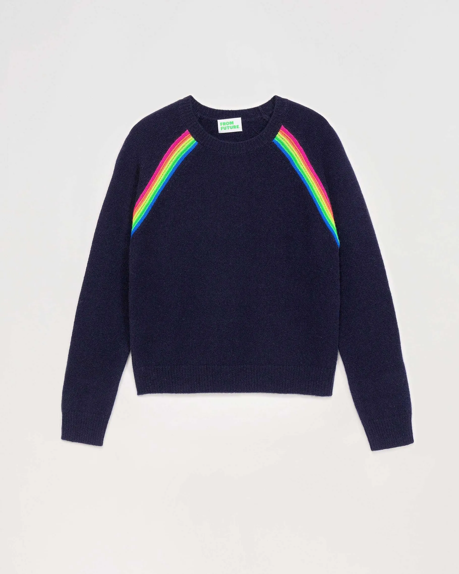 Hot FROM FUTURE Pull Col Rond Bandes Multicolore Raglan Navy