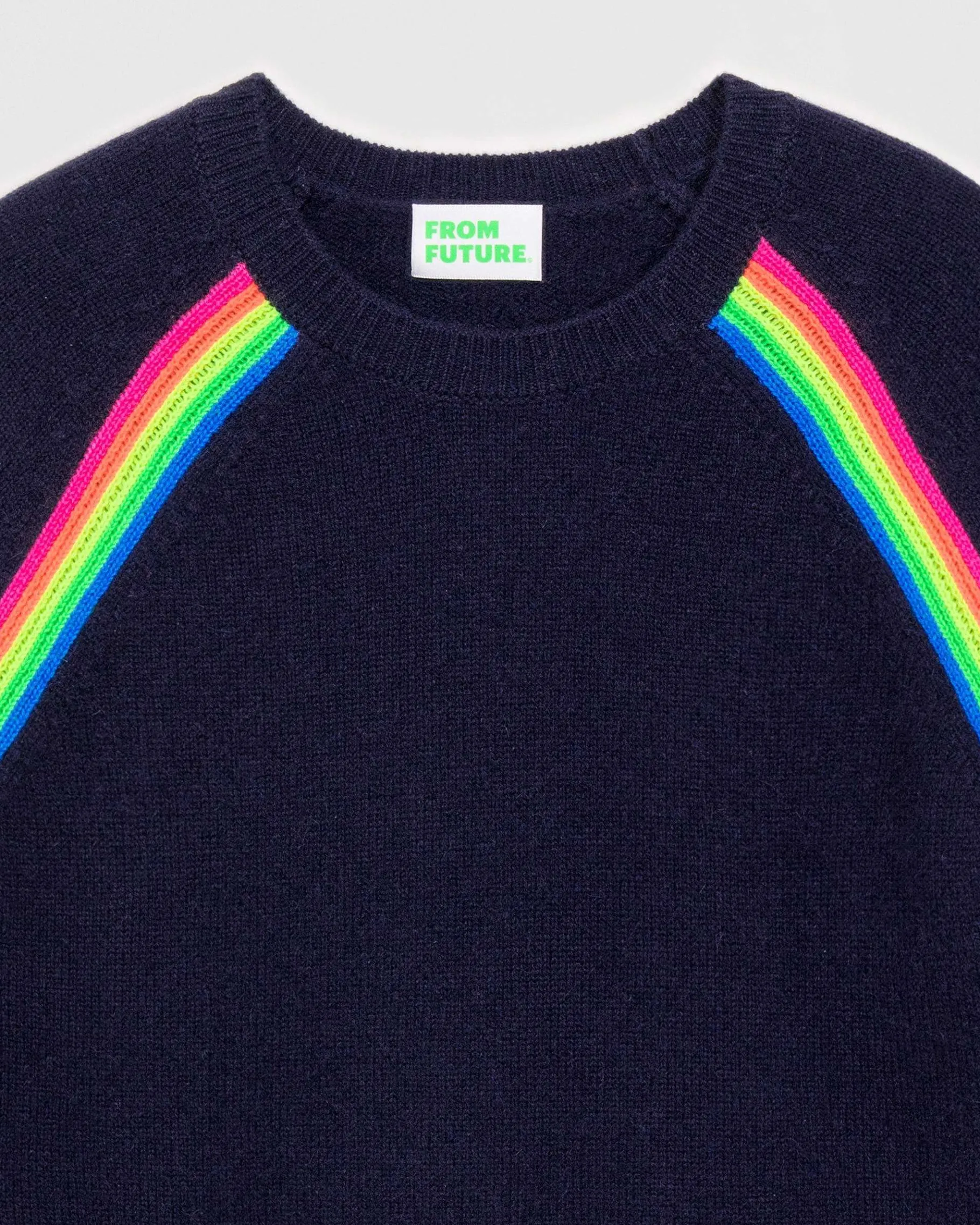 Hot FROM FUTURE Pull Col Rond Bandes Multicolore Raglan Navy