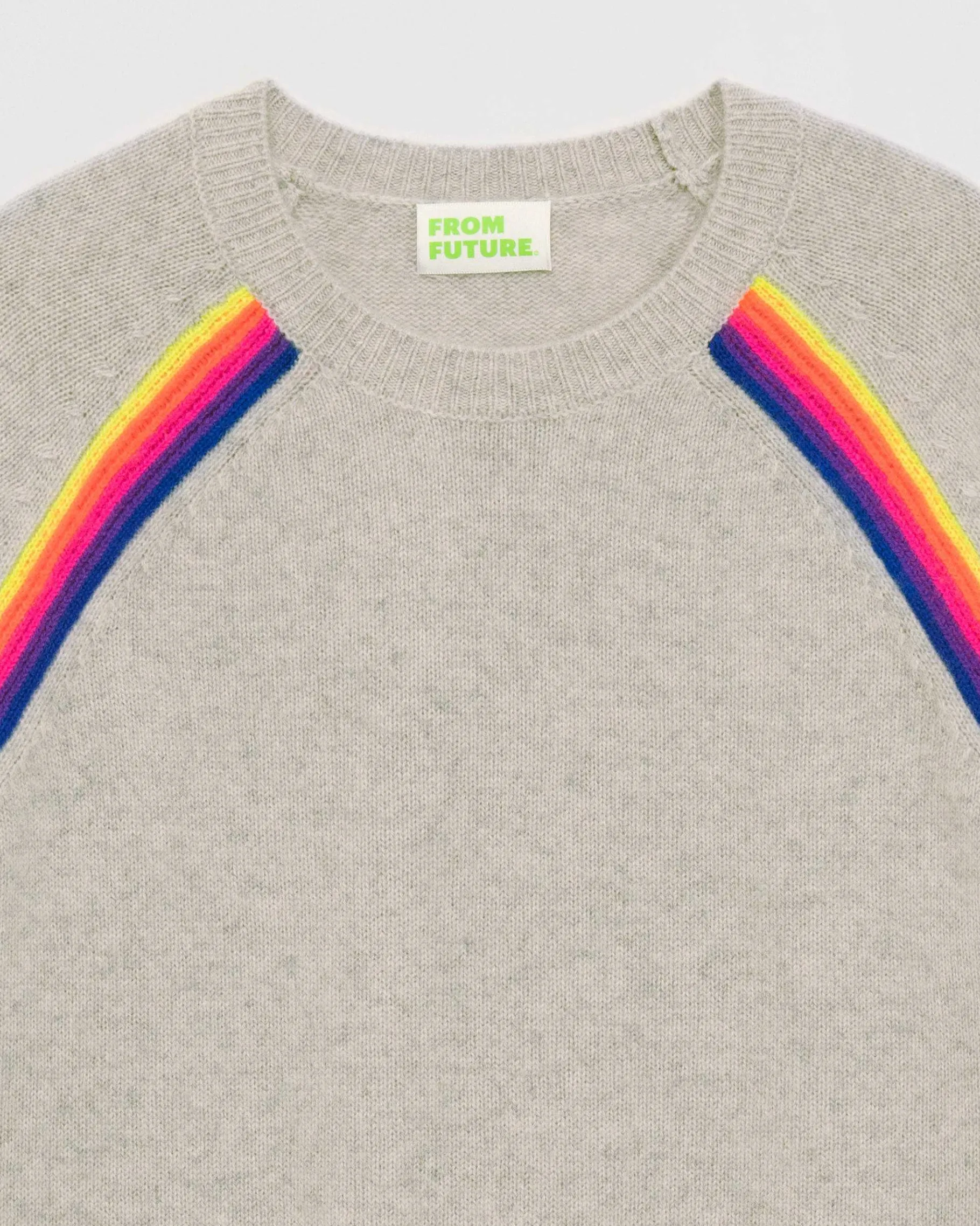 Discount FROM FUTURE Pull Col Rond Bandes Multicolore Raglan Gris Chine Clair