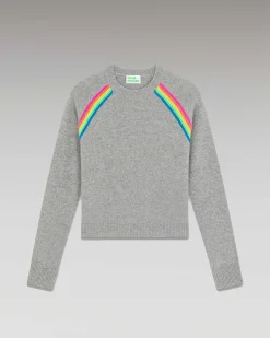 Hot FROM FUTURE Pull Col Rond Bandes Multico Raglan Gris Chine Fonce