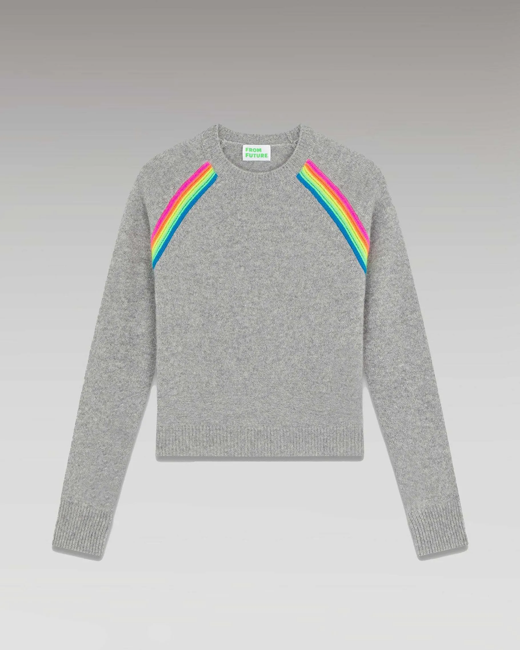 Hot FROM FUTURE Pull Col Rond Bandes Multico Raglan Gris Chine Fonce