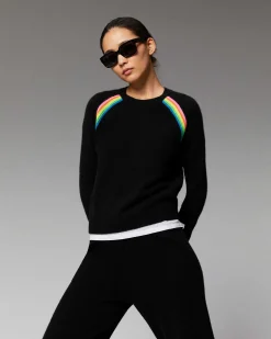 Sale FROM FUTURE Pull Col Rond Bandes Multico Raglan Gris Chine Fonce