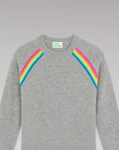 Sale FROM FUTURE Pull Col Rond Bandes Multico Raglan Gris Chine Fonce