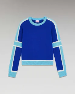 Outlet FROM FUTURE Pull Col Rond Bandes Tricolore Pop Blue