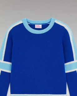 Outlet FROM FUTURE Pull Col Rond Bandes Tricolore Pop Blue