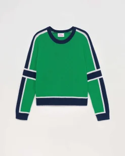 Best FROM FUTURE Pull Col Rond Bandes Tricolore Winter Green
