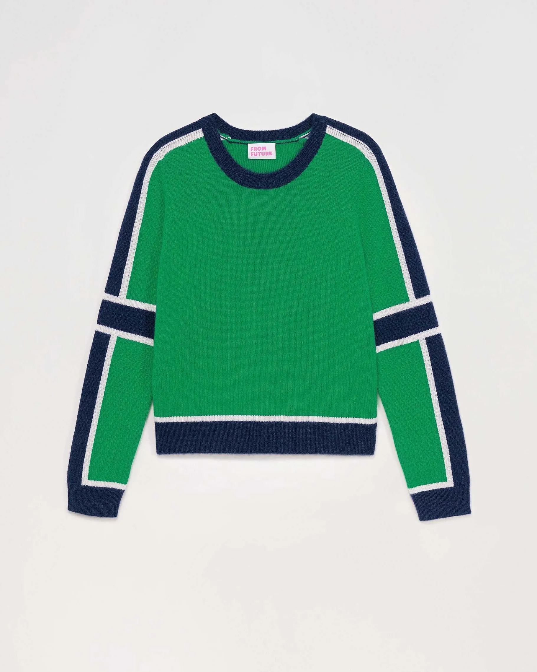 Best FROM FUTURE Pull Col Rond Bandes Tricolore Winter Green