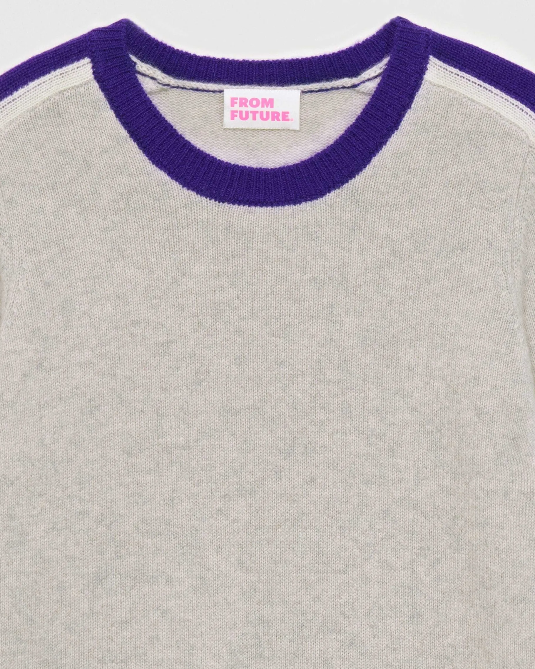 Hot FROM FUTURE Pull Col Rond Bandes Tricolore Gris Chine Clair
