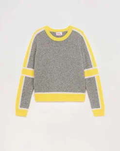 Discount FROM FUTURE Pull Col Rond Bandes Tricolore Gris Chine Fonce