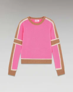 Online FROM FUTURE Pull Col Rond Bandes Tricolore Sparkle Pink