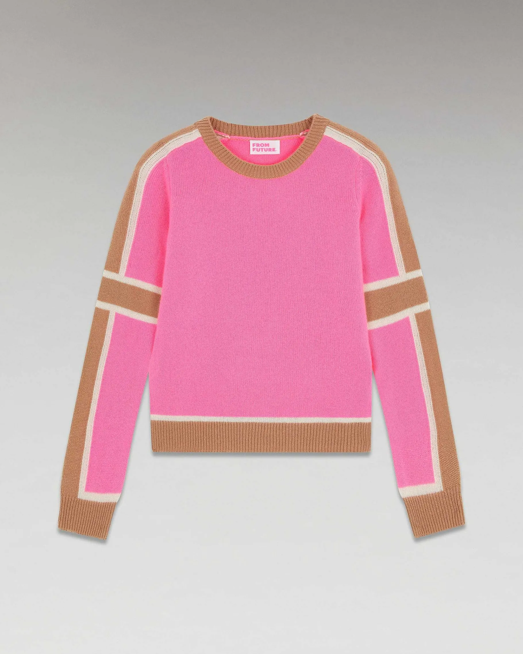 Online FROM FUTURE Pull Col Rond Bandes Tricolore Sparkle Pink