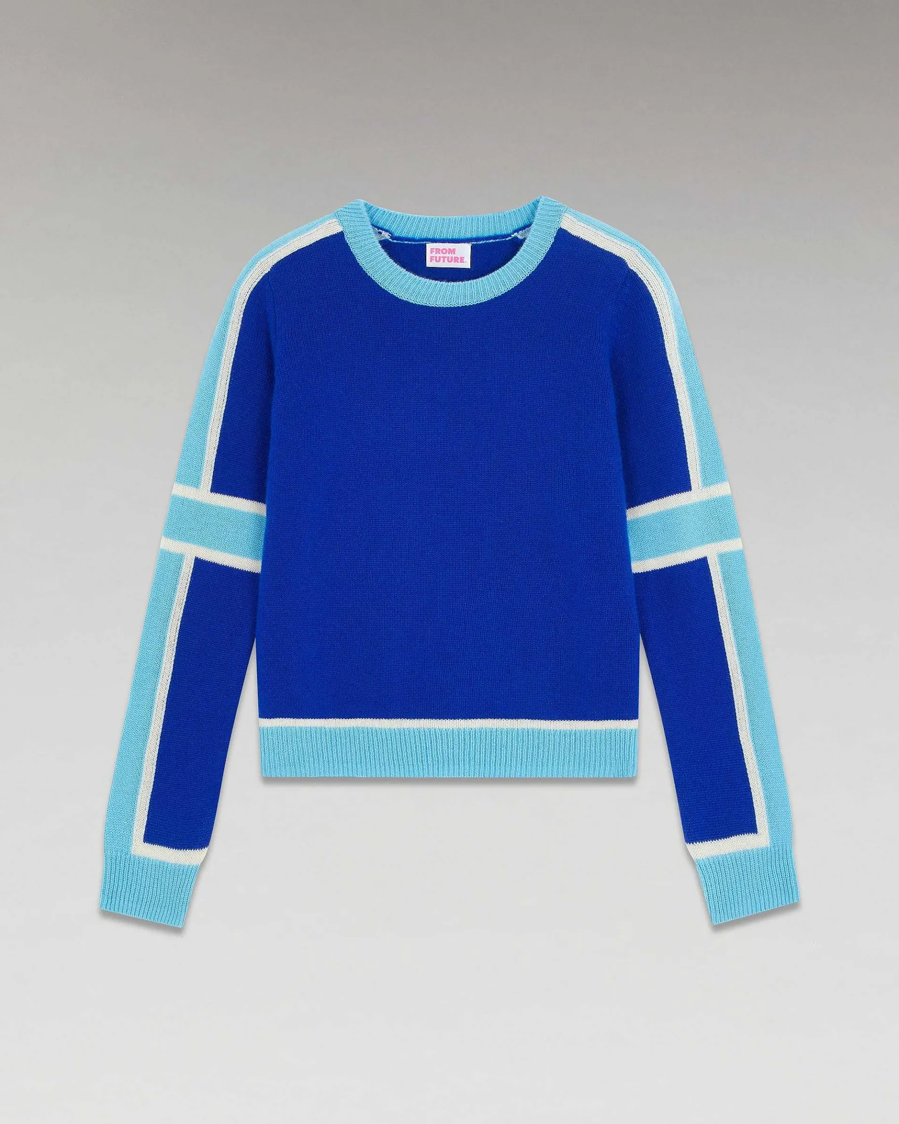 Discount FROM FUTURE Pull Col Rond Bandes Tricolore Pop Blue