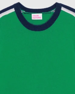 Outlet FROM FUTURE Pull Col Rond Bandes Tricolore Winter Green
