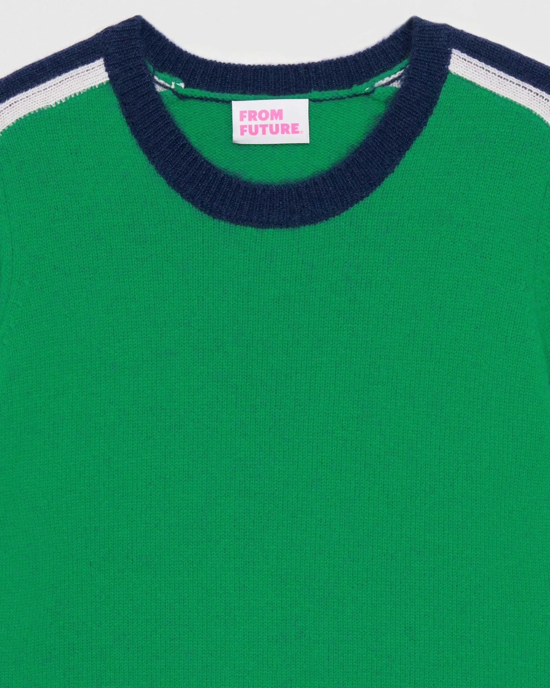 Outlet FROM FUTURE Pull Col Rond Bandes Tricolore Winter Green